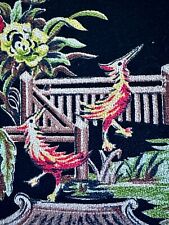 1940's Oriental Gardens BIRDS Asian Barkcloth Vintage Fabric Chinois PILLOWS picture