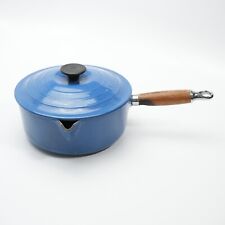 Vintage Le Creuset #20 Sauce Pan Pot & Lid Blue w/ Wood Handle 7.5