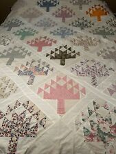 Vintage 1940’s Feed Sack Quilt TOP Tree Of Life Cotton 1950’s picture