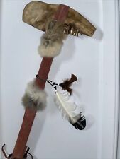 22” Jaw War Club Tomahawk Native American Indian Feather Fur Deer Skin Weapon picture