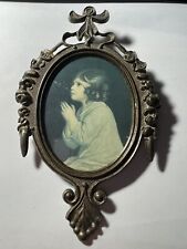 Vintage Brass Ornate Oval Decor Framed Child Wall Decor 6.5 X 4x 1 Made In Italy picture
