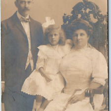 c1910s Sharp Family Portrait RPPC Little Girl Mother Father Corset Woman PC A251 picture