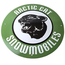 Vintage Arctic Cat Snowmobiles Sign - Sales Winter Sled Porcelain Gas Pump Sign picture