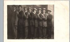 8 GUYS IN A ROW muskegon mi real photo postcard rppc michigan fun group named picture