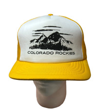 Vintage Colorado Rockies Trucker Hat Mesh Back Yellow Foam Snapback Cap Retro picture