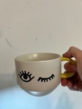 STARBUCKS 2017 Wink Eye 14 oz. Coffee Mug Off White Ceramic Yellow Handle picture