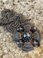 vintage jerusalem cross pendant 925 Silver 34.7 Grams With Chain picture