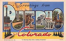 Pueblo CO Colorado Large Letter Courthouse Oil Refinery Bridge Vtg Postcard C33 picture