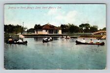 Saint Mary's IN-Indiana, Boating on Saint Mary's :Lake, c1910 Vintage Postcard picture