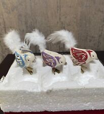 Lenox Holiday Bird Ornaments 3 Piece Set with Clip Feather Tail picture