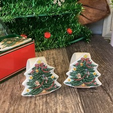 Vintage Christmas Tree Ceramic Napkin Rings Set Of 4 Caldor Japan In Box picture