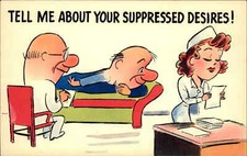 Risque Psychiatry Patient Ogles Nurse Pinup Comic Vintage Postcard picture