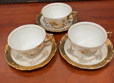 Vintage Bavarian Germany Gold Gilded Porcelain 3 Teacups & Saucers picture
