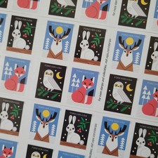 🐇 Winter Woodland Animals Pane of 20 Stamps (MNH) picture