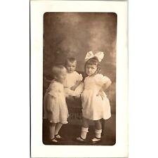 RPPC Three Children Boys Girls Upset , Not Happy Azo Vintage Postcard Real Photo picture