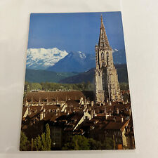 Bern Switzerland Alps Mountain Town City Tower Church Postcard picture