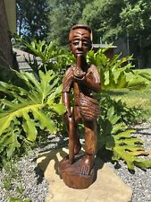 Vintage Folk Art Hand Carved Man With Pipe And Broom Intricate Carving Beautiful picture