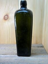Antique Olive Green Applied Top Gin Glass Case Bottle Square Liquor 10