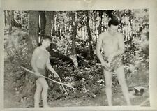 1970s Two Muscular Bulge Trunks Shirtless Men Beefcake VINTAGE B&W PHOTO picture