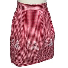 Vintage Red & White Gingham Checkered Half Apron Cross Stitch Embroidery picture
