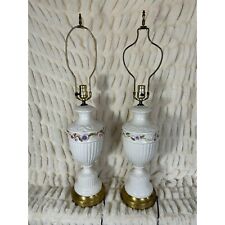 Vintage Wilmar Co. White Floral Porcelain Brass Base Table Lamp Set of 2 picture