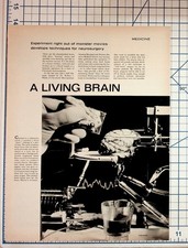 Vintage 1960s Magazine Article Living Brain Neurosurgery Monkey Experiment picture