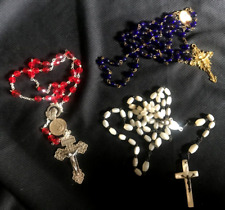 estate -Lot Of  3 Vintage Cut Crystal Glass & Pearlized ROSARIES, RED/WHITE/BLUE picture
