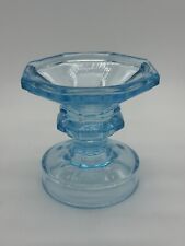 Vintage Blue Depression Glass Pedestal & Taper Candle Stick Holder picture