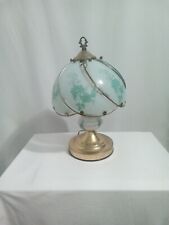 VINTAGE FLORAL   LAMP 6 PANEL GLASS BRASS STAND Height 14” Beautiful  picture