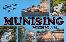 Linen Era Large Letter Munsing, MI, Michigan, Kropp, Old Postcard picture