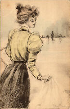PC ARTIST SIGNED, HENRI BOUTET, ART NOUVEAU, LADY, Vintage Postcard (b49579) picture