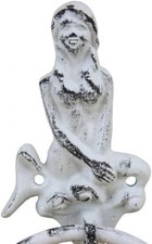 Rustic Whitewashed Cast Iron Mermaid Towel Holder, 8.5", Metal Wall Decor picture
