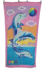 Lisa Frank Vintage Beach Towel Jumping Swimming Dolphins Multicolors 29x59 READ picture