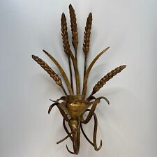 Vintage Mid Century Wheat Sheath Gold Gilt Candle Sconce Made in Italy 13” Tall picture