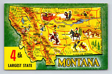 Pictorial Tourist Attraction Map Greetings From State of Montana MT Postcard picture