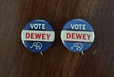 Thomas Dewey 3/4” Campaign Buttons (2) 1944 Pinback Pins Both Included picture