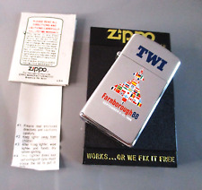 1988 ZIPPO SLIM CIGARETTE LIGHTER & BOX TWI & FARNBOROUGH INTERNATIONAL AIR SHOW picture