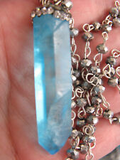 NEW LG GENUINE AQUA BLUE CRYSTAL POINT PENDANT W/BEADED CRYSTAL CHAIN picture