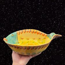 Large Italica Ars Hand Painted Italian Pottery Fish Serving Plate Bowl 14”W 4”W picture