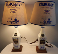 PAIR VINTAGE MCM MID CENTURY VANDERMINT LIQUEUR HOLLAND BOTTLE LAMPS & SHADES picture
