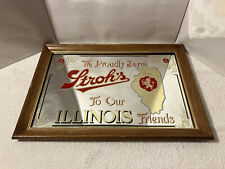 Vintage STROH'S BEER ADVERTISING MIRROR SIGN To Our Illinois Friends 21.5” x 15