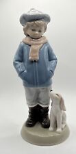 Vintage Boy And Dog In Winter Figurine Rare picture