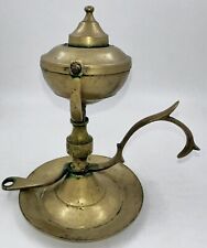 Antique Brass Maritime / Gimbal Whale Oil Finger / Hand Lamp with Cap & Burner picture