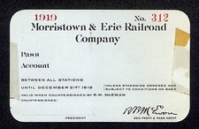 Morristown & Erie Railroad 1919 Yearly Pass Unissued #312 Thermography picture