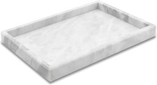 White Marble Vanity Bathroom Tray for Jewelry, Candles, Perfume 12x8 Inch picture