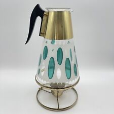 Fred Press Carafe Coffee Mid-Century Modern MCM W/ Warmer Turquoise Gold picture