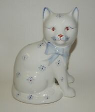 Vintage Rye Pottery England Hand-Painted Blue Floral Cat Figurine picture