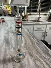 Galileo Glass Thermometer Floating Color Glass Balls Gold Tags 11” Tall picture
