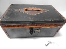 MID 1800s ANTIQUE PRIMITIVE STAGECOACH / DOCUMENT BOX LEATHER COVERED + STUDDED picture