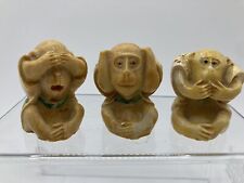 VTG Resin Set 3 Wise Monkeys Hand Carved See, Hear, Speak No Evil Okimono Japan picture